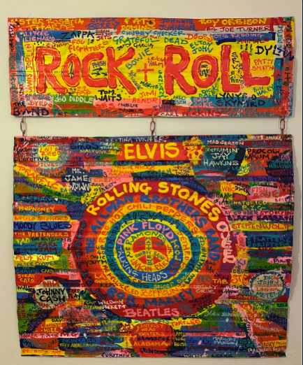 A colorful artwork about rock and roll music